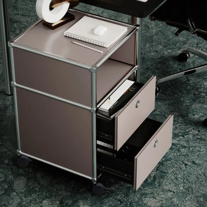 Rolling container with 2 drawers and storage compartment