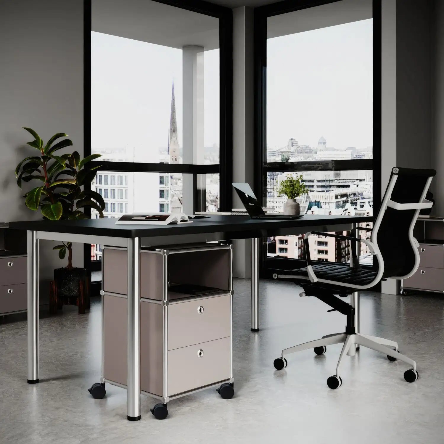 Rolling container with 2 drawers and storage compartment