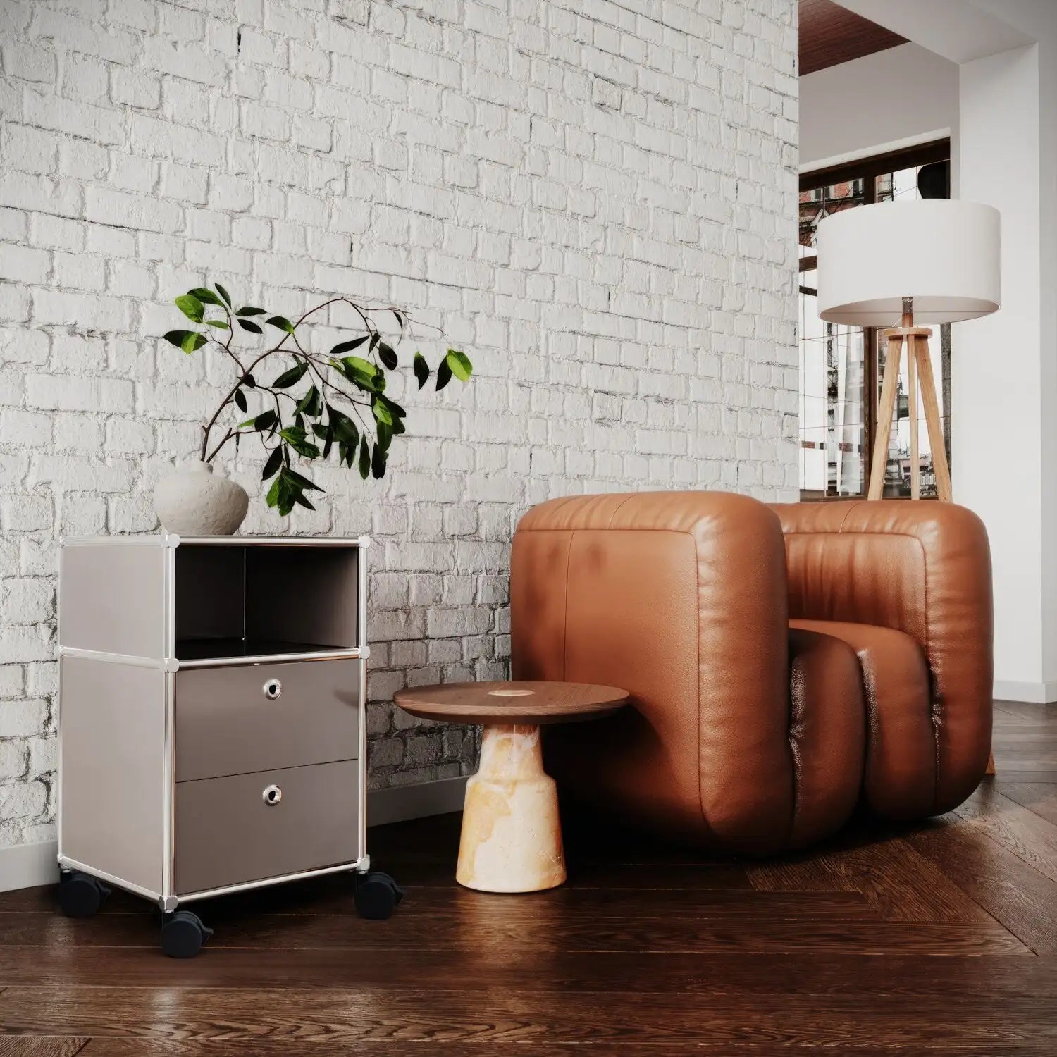 Rolling container with 2 drawers and storage compartment