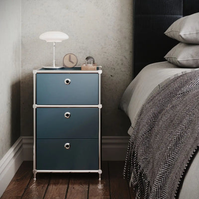Boîte de rangement de bureau couleur pétrole avec 3 tiroirs