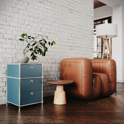 Boîte de rangement de bureau couleur pétrole avec 3 tiroirs