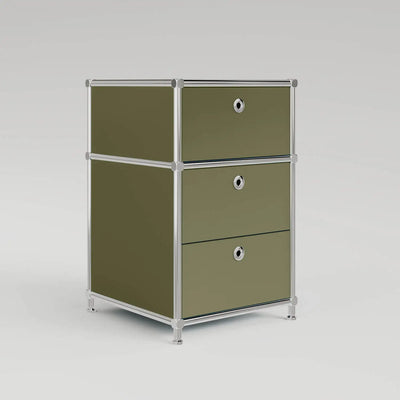 Meuble de bureau vert olive à 3 tiroirs