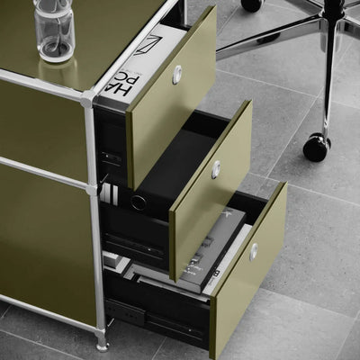 Meuble de bureau vert olive à 3 tiroirs