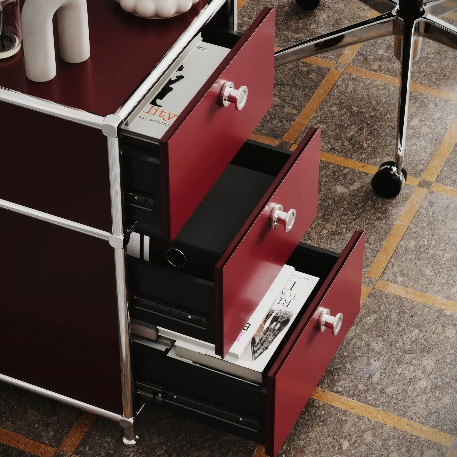 Red desk container with 3 drawers