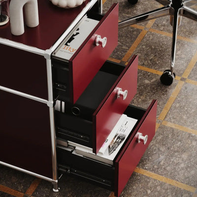 Schreibtischcontainer in Rot mit 3 Schubladen