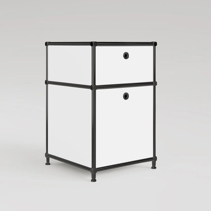 Desk container in white with 2 drawers – black chrome