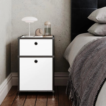 Desk container in white with 2 drawers – black chrome