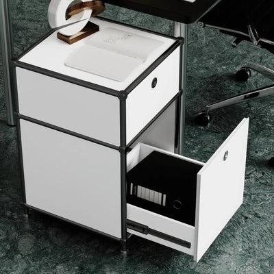 Schreibtischcontainer in Weiss mit 2 Schubladen – Schwarzem Chrom