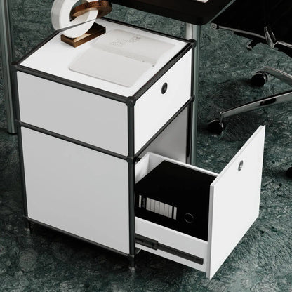 Desk container in white with 2 drawers – black chrome