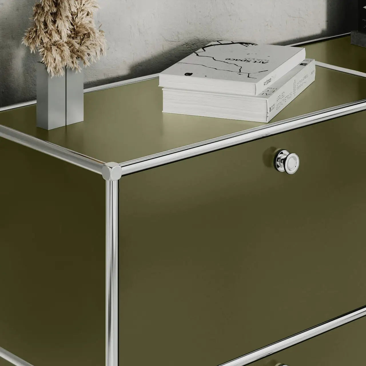 Buffet vert olive à 3 tiroirs/abattants