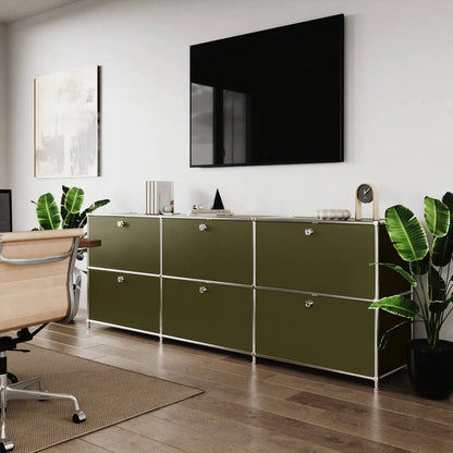 Sideboard in Olivgrün mit 3 Schubladen / Klappen