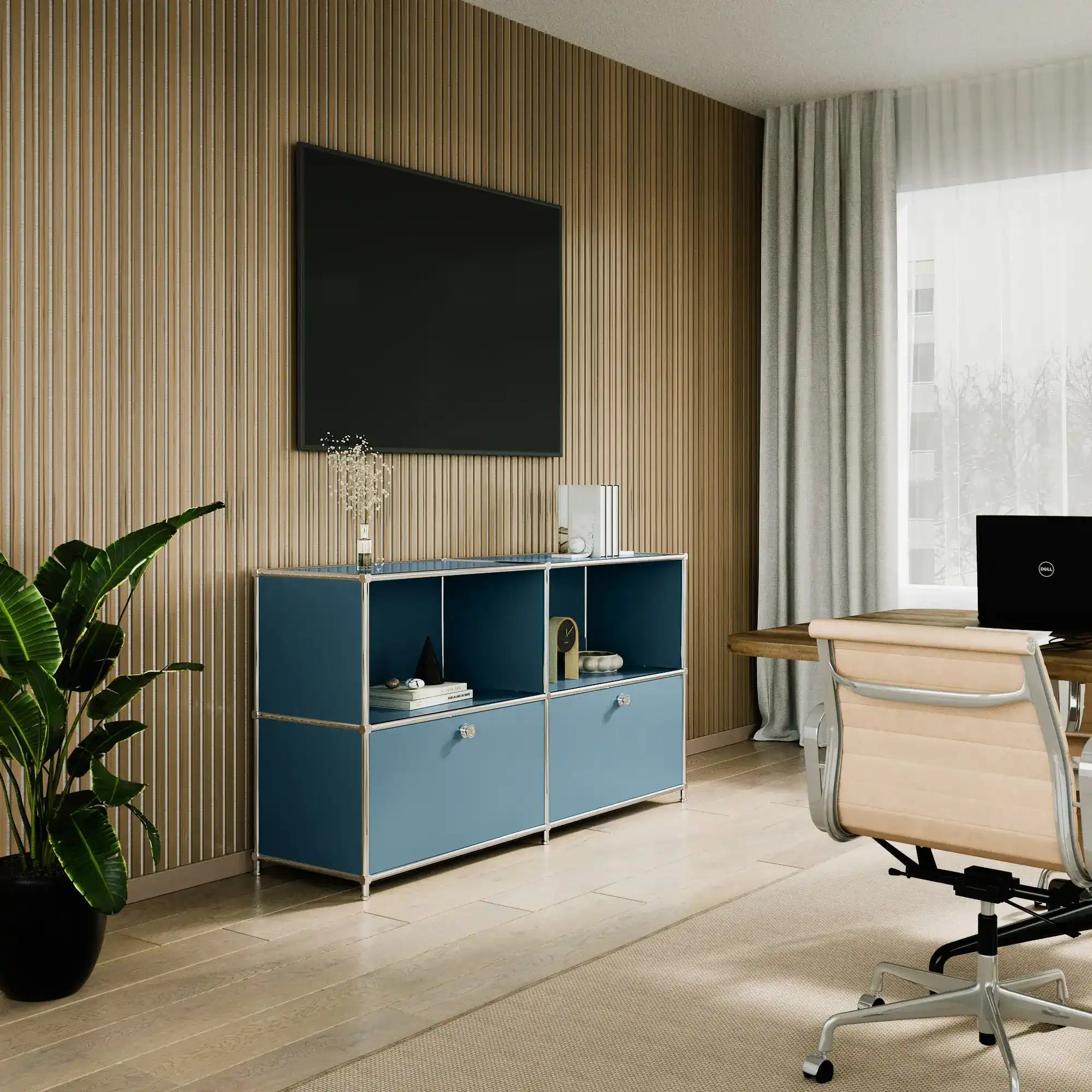 Buffet bleu pétrole à 2 portes