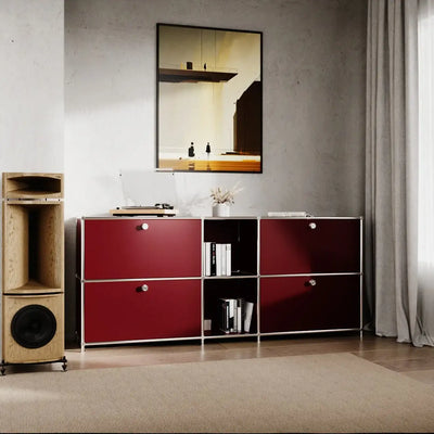 Red sideboard with 2 drawers/flaps
