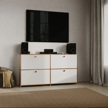 Sideboard in Weiss mit 4 Klappen – Roségold-Finish