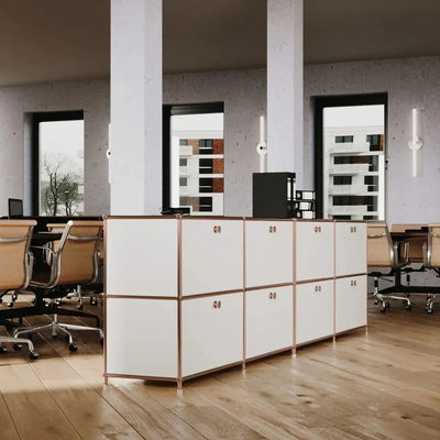 Buffet blanc à 4 portes – finition or rose