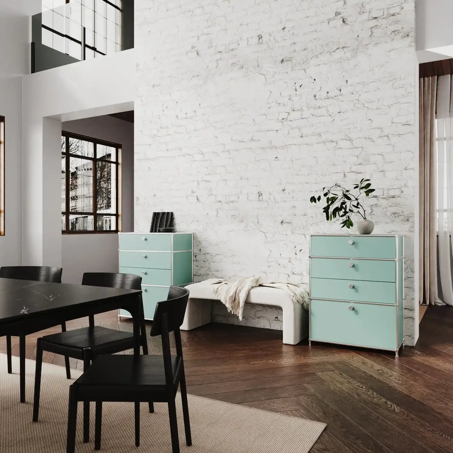 USM Haller alternative from Flexcube: Chest of drawers in mint with 4 drawers