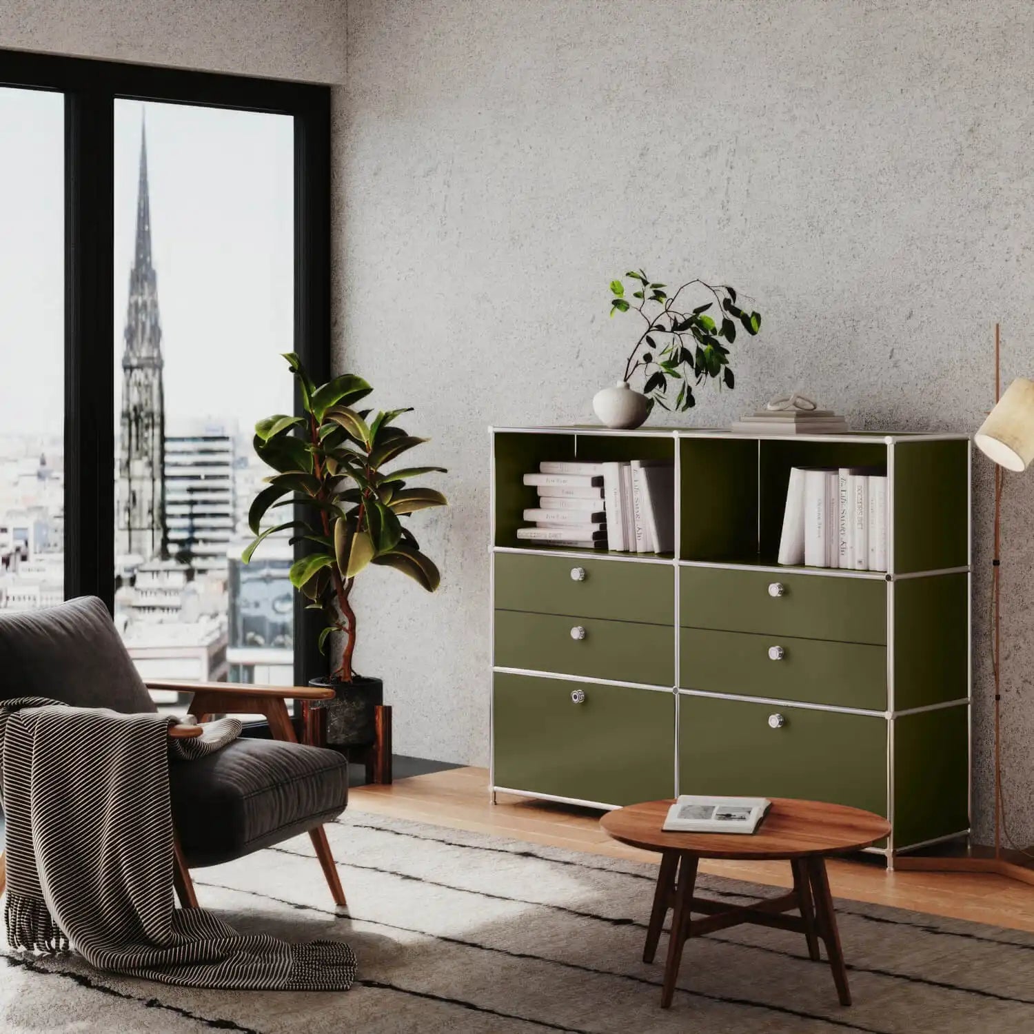 USM Haller Alternative von Flexcube: Kommode in Olivgrün mit 6 Schubladen