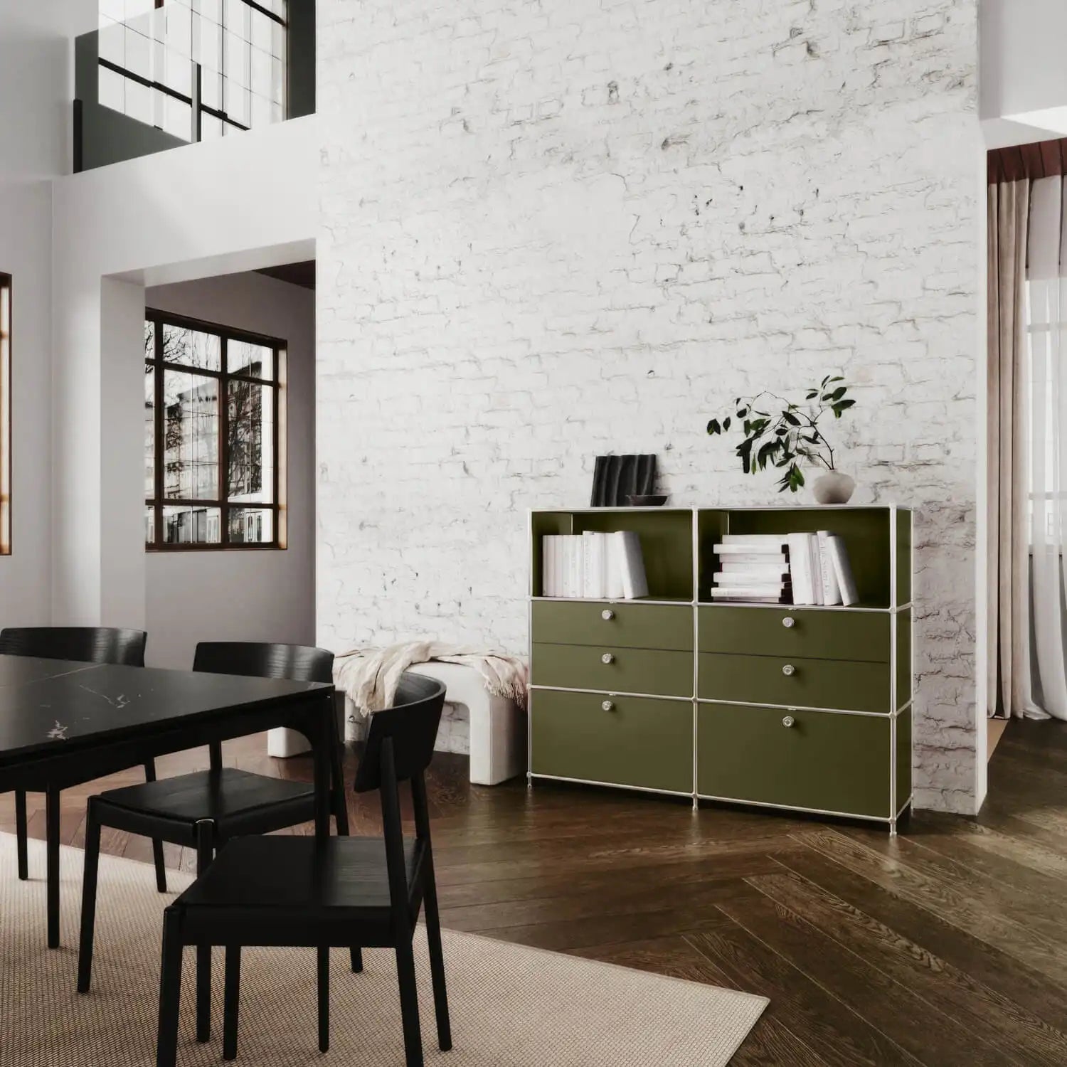 USM Haller Alternative von Flexcube: Kommode in Olivgrün mit 6 Schubladen