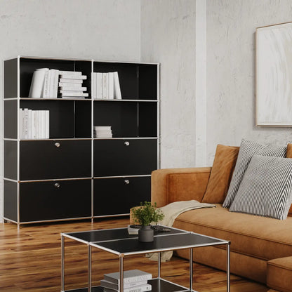 USM Haller Alternative von Flexcube: Regal in Schwarz mit 2 Schublden / Klappen