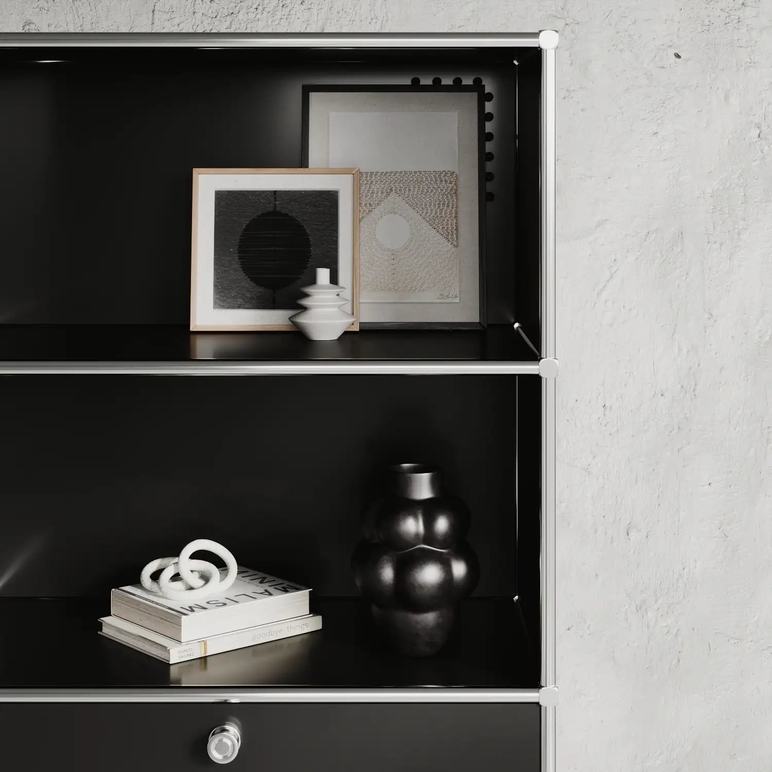 USM Haller Alternative von Flexcube: Regal in Schwarz mit 2 Schublden / Klappen