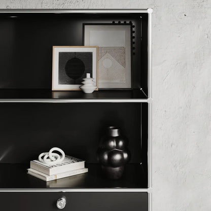 USM Haller Alternative von Flexcube: Regal in Schwarz mit 2 Schublden / Klappen