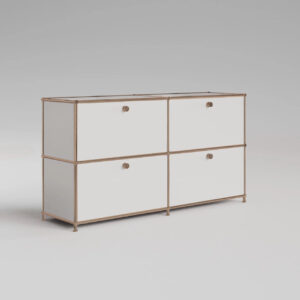 Sideboard in Weiss mit 4 Klappen -  Roségold-Finish